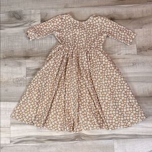 Pinkadilee Floral Tan/ Marigold color cotton Kids Jane Dress size 6-7